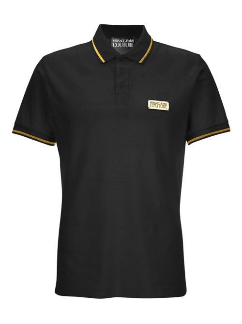 Polo uomo mezza manica nera con logo Versace jeans Couture | 79GAGT08CJ01TG89